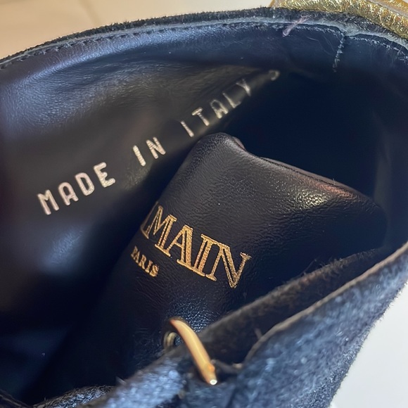Balmain Black & Gold Lace Up High Top Sneakers 37 W 35 M Suede & Leather… - Picture 11 of 14